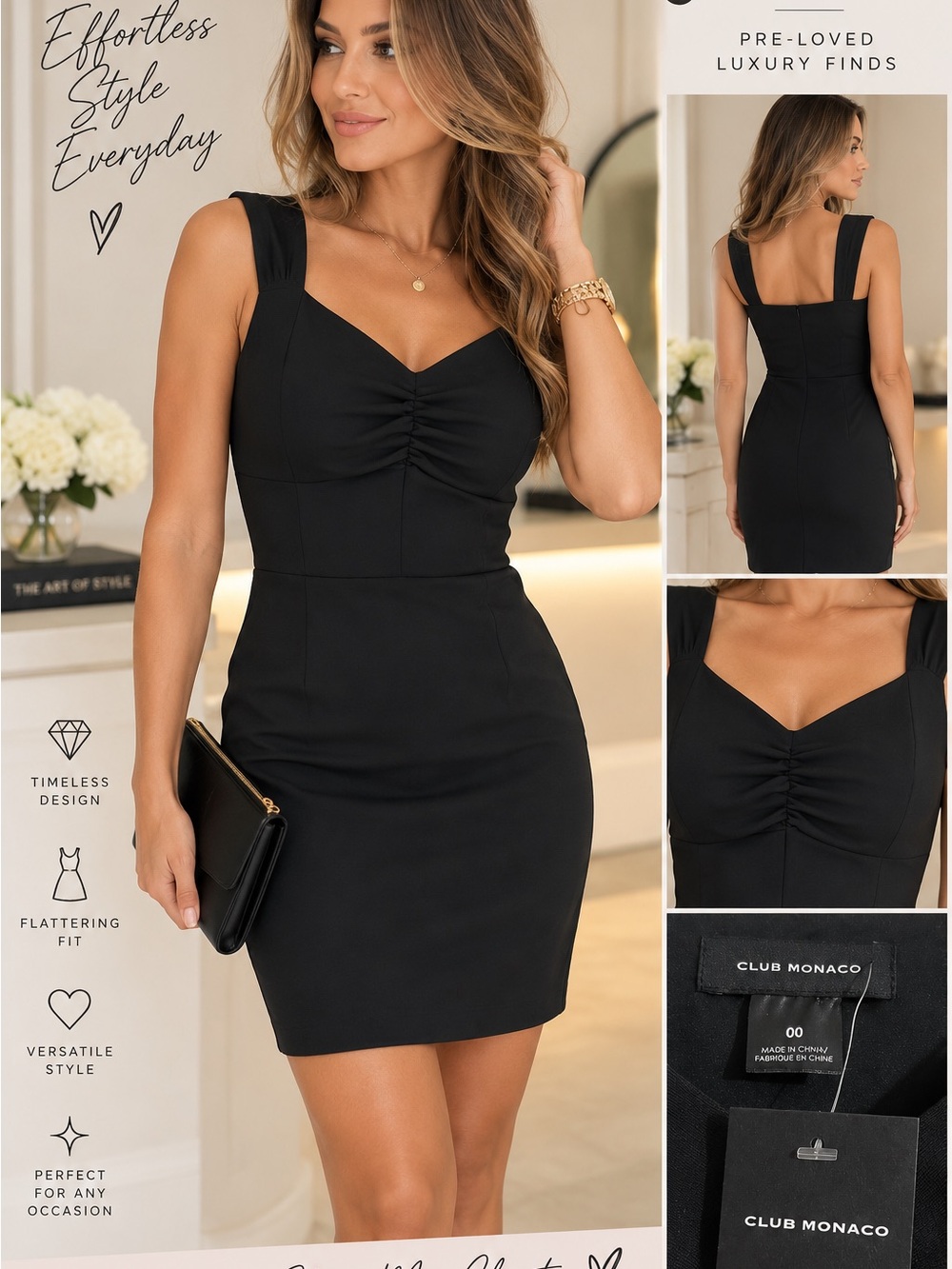 Club Monaco Black Ruched Front Mini Dress